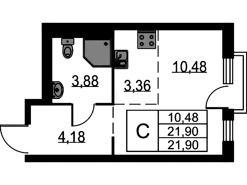 Квартира студия 21.9 м², 3/12 эт., ЖК «Невская Долина»